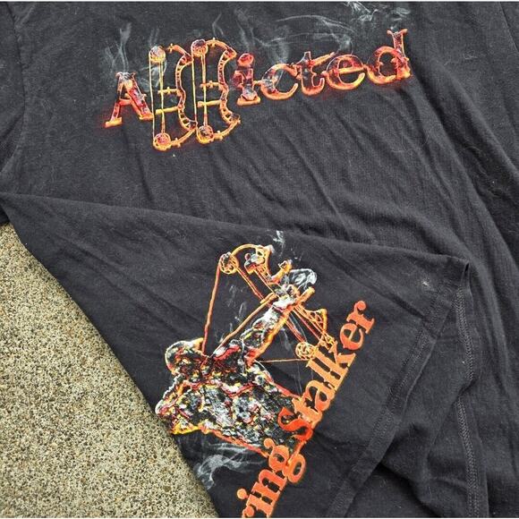 Y2k String Stalker Addicted Fire Flame Graphic Bow Hunting T Shirt Black Large - Picture 2 of 4
